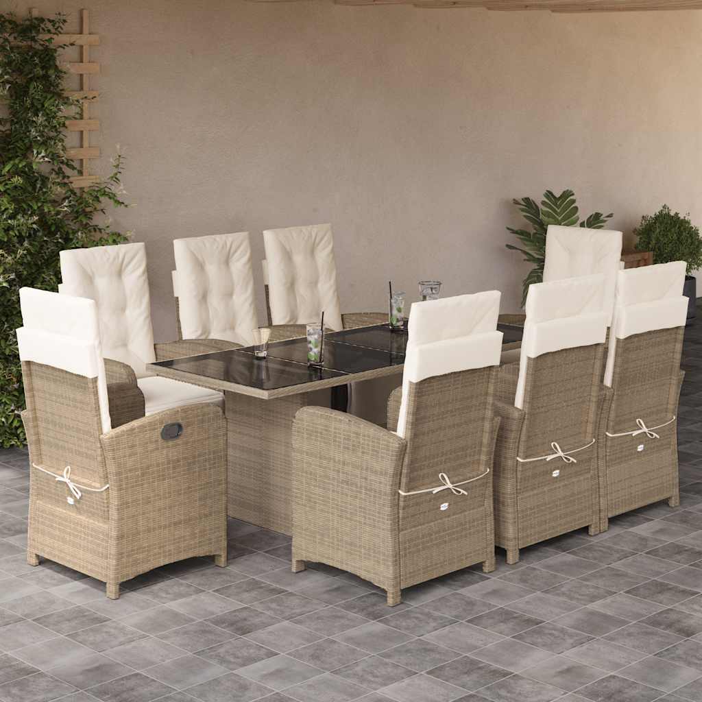 9-tlg. Garten-Essgruppe mit Kissen Beige Poly Rattan